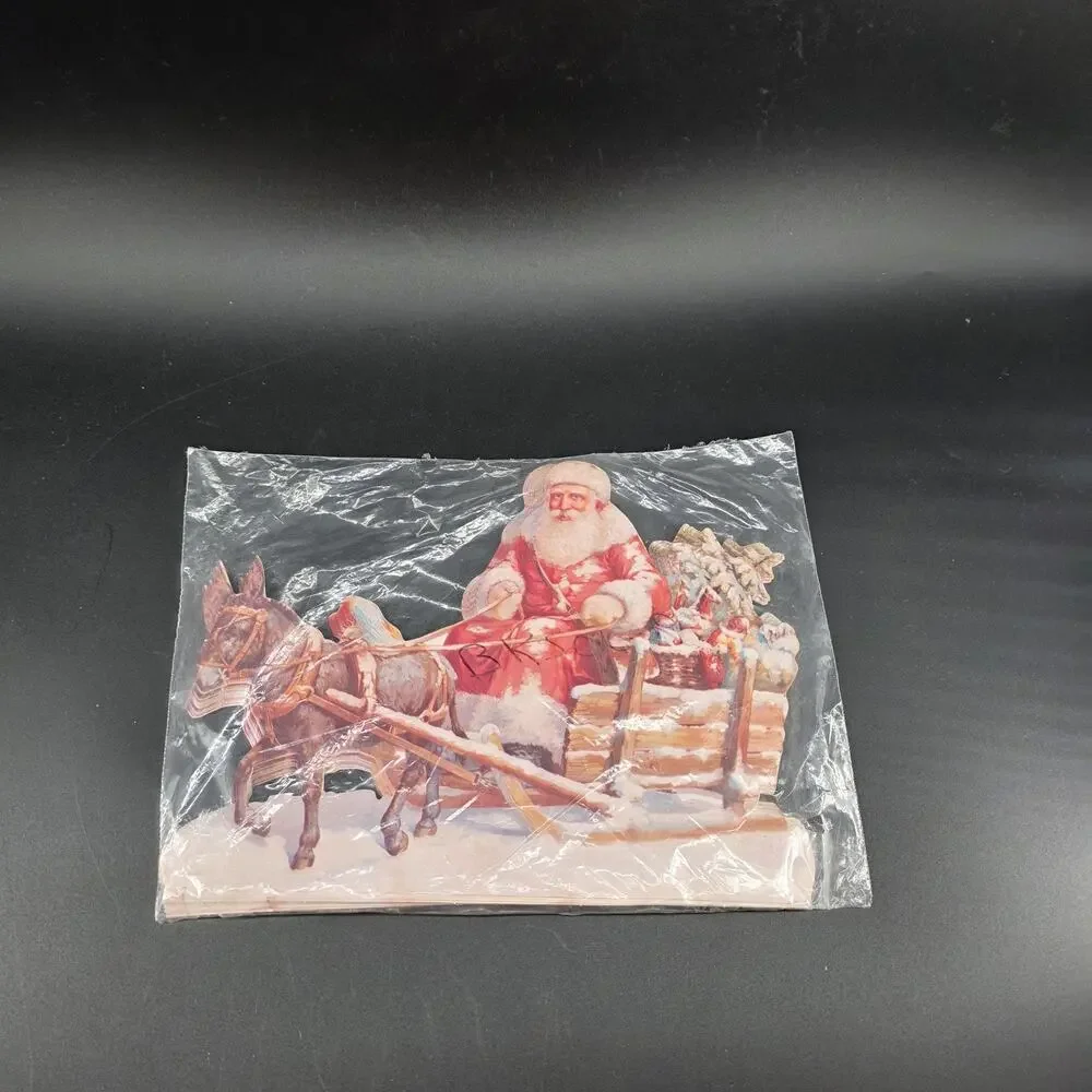 12 Die Cut Santa Claus Sleigh Donkey Christmas Greeting Cards Unused Pack